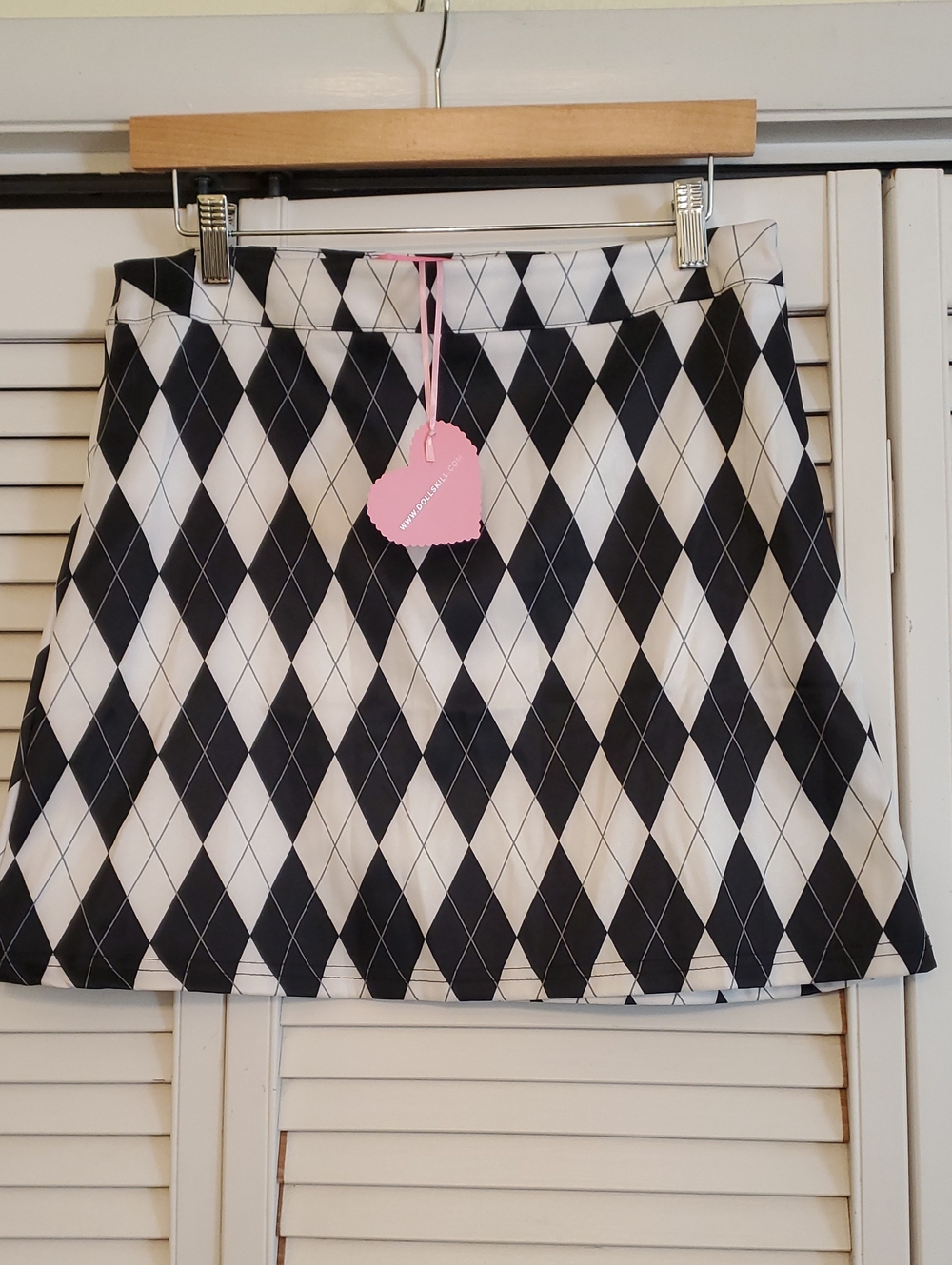 Sugar Thrillz Dolls Kill Black and White Mini Skirt Argyle Pattern, Size Large